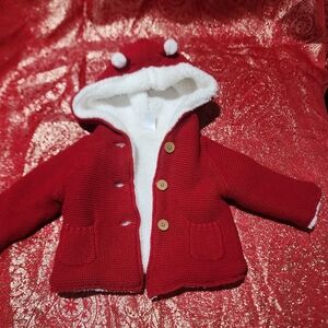 Carter Red Knitted Kids Jacket with Hood 6 M